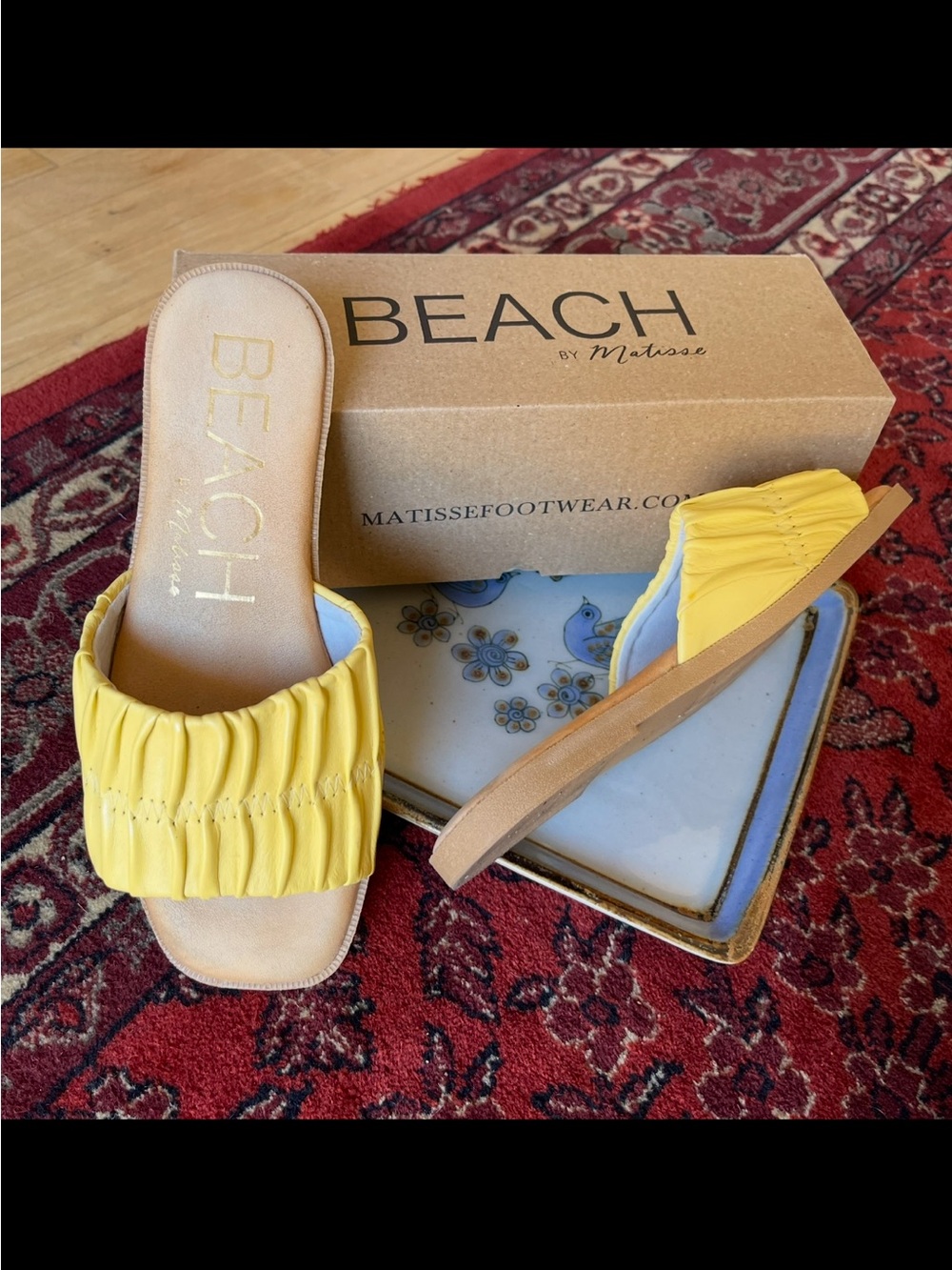 Matisse Yellow Ruched Slide Sandals - Beach Collection